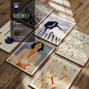 Mockup di set di fotogrammi video animati / Rapporto verticale 3x4 / Mockup di galleria di 3 scene Video mobile / Mockup di poster Video / Design minimalista