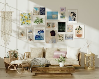 Gallery Wall Set Wood Frame Mockup,3x4 Ratio Frame Art Print Gallery Set Mockup,20 Frames mockup,Poster Display,Art work Mockup,Smart Object