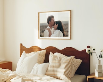 Horizontal Wood Frame Mockup in Bedroom,4x3 Frame Mock-Up,Print Poster Mockup,Wall Art Mockup,Picture Frame Mockup,Psd Template,Smart Object