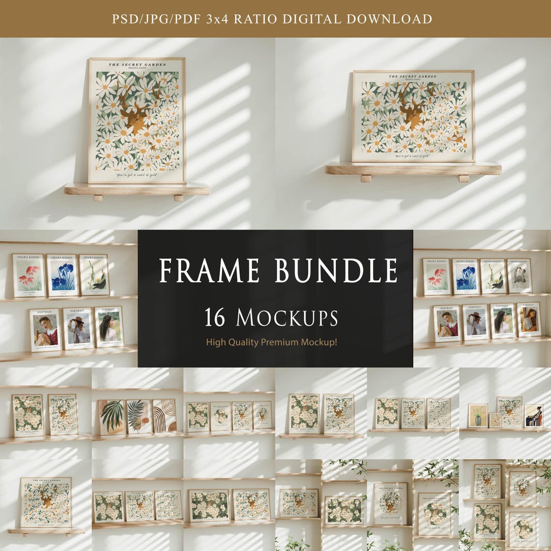 16 Frames Mockup PSD Bundle Set,minimalist Frame Wall Mockup,digital ...