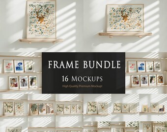 16 Frames Mockup PSD Bundle Set,Minimalist Frame Wall Mockup,Digital Print Mockup,Interior Art Mockup,3x4 Wood Frame Mockup,Smart Object