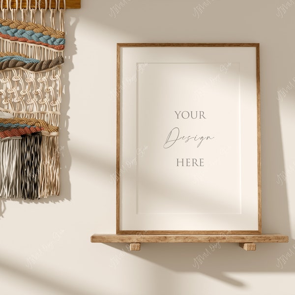 Minimalist Vertical Frame Mockup,Wood Frame Mockup,Close up Frame Mockup, Scandi-Boho interior frame mockup