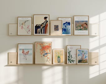 10-Frame Wood 3x4 Gallery Mockup on Shelf,PSD Smart Objects