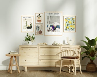 Gallery Wall Set Mockup,5 Wood Frame Mockup,Art Print Gallery Set Mockup,5 Frames mockup,Poster Display,Art work Mockup,PSD JPG Smart Object