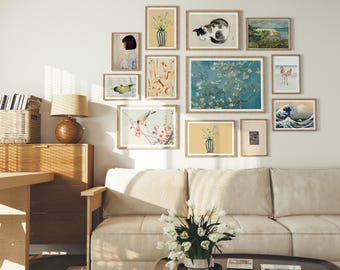 Gallery Frame Set Mockups,12 Frames Wood Frame Mockup 5x7 Room Wall Art Mockup,Interior Poster Mockup,Art Print Mockup,PSD Smart Object