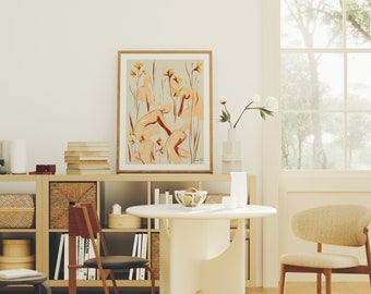 3x4 Wood Frame Mockup in Living Room,Vertical A1,Art Print Display,Print Poster Art Mockup,Modern Minimal Interior Art Mockup Psd Photopea