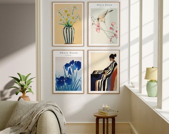 Set of 4 Wood Frame Mockup in Living Room,5x7 Ratio Frame Poster Mockup,Interior Art Print Mockup,Gallery Wall Mockup,Natural light