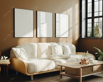 Living Room Interior Frame Mockup Set, Black Thin Frame (PSD)