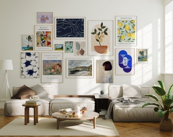 Gallery Wall Set Wood Frame Mockup,Art Print Gallery Set Mockup,15 Frames mockup,Poster Display,Art work Mockup,PSD JPG Smart Object