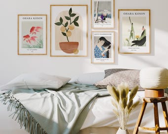 5 Frames Gallery Wall Mockup in Bedroom,5x7 Wall Art Mockup,Picture Frame Mockup,Multiple Frame,Interior Art Mockup Psd Smart Object
