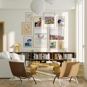 Gallery Wall Frames Mockup in Living Room,10 Frames Mockup,3x4 Wall Art Mockup,Interior Poster Mockup,Art Print Mockup,PSD JPG,Smart Object