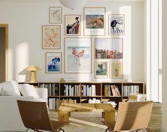 Gallery Wall Frames Mockup in Living Room,10 Frames Mockup,3x4 Wall Art Mockup,Interior Poster Mockup,Art Print Mockup,PSD JPG,Smart Object