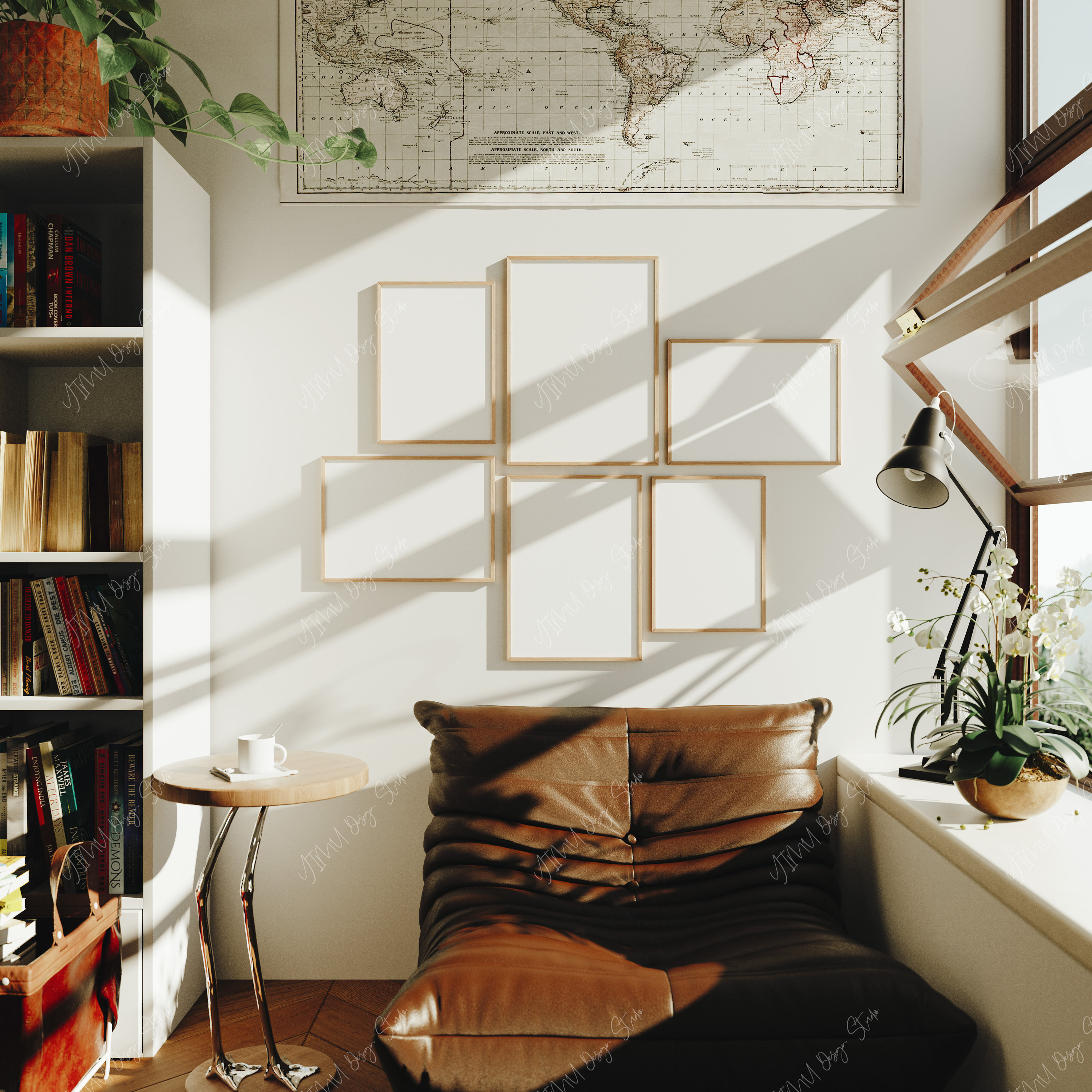 Gallery Frame Set Mockups,6 Frames Wall Art Mockup 5x7 Ratio Frame