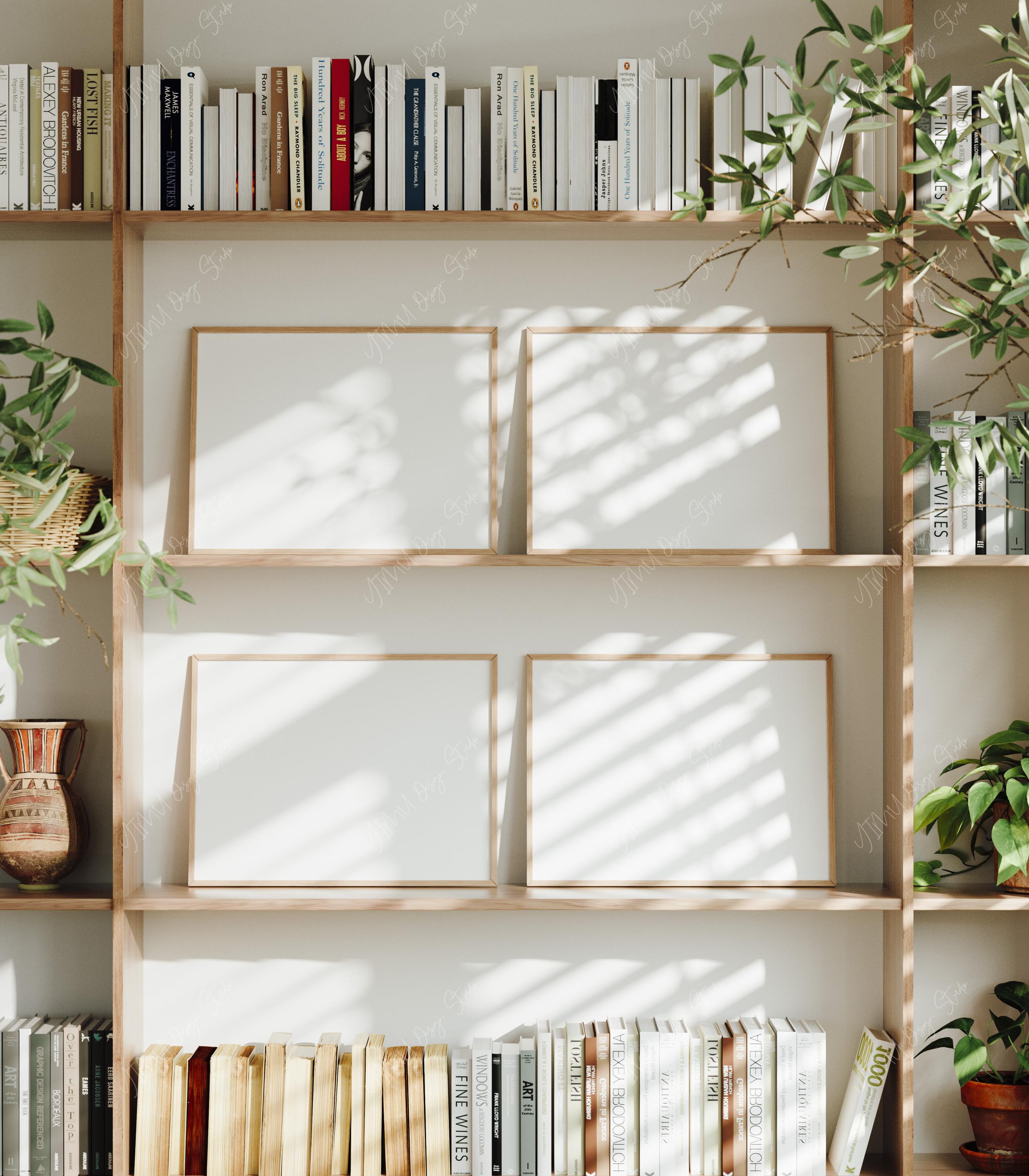Set of 4 Gallery Wall Frame Mockup,4x3 Horizontal Wood Frame Mock