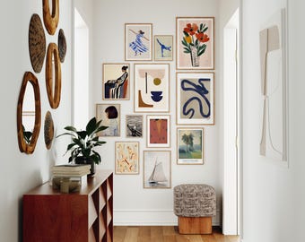 Gallery Wall Art Mockup, 5x7 Wood Frame, Interior Mockup (PSD)
