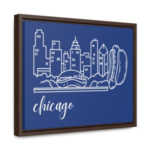Chicago Hot Dog City Skyline Wall Art Miłośnik mięsa Wydruk na płótnie Wystrój domu Wystrój baru Midwest Illinois Prezent dla smakoszy Foodie Cart Food Truck