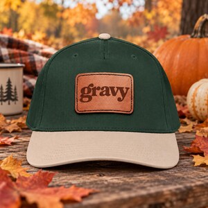 Gravy Script Leather Patch Baseball Cap | Thanksgiving Design
