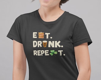 Eat Drink Repeat St Patricks Day T-Shirt, Irish Pub Crawl Shirt