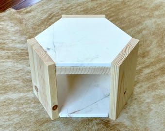 Hexagon Small Pet Hideout with Built In Cooling Tile (Marble) - Chinchilla, Hamster, Guinea Pig