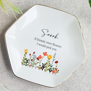 Best Friend Gift, Personalized Jewelry Dish, Perfect Bridesmaid or Bestie Gift, Custom Name Gift for Her Birthday, Wildflower Ring Dish