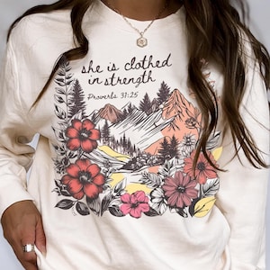 Felpa cristiana Boho / Felpa leggera Comfort Colors / Maglione con versetto biblico floreale retrò / Abbigliamento religioso per donna