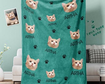 Lustige benutzerdefinierte Katzen Gesicht Decke | Personalisierte Haustier Foto und Text Decke | Weihnachtsgeschenk für Katzen-Liebhaber | Katzenmama Kitty Elternteil