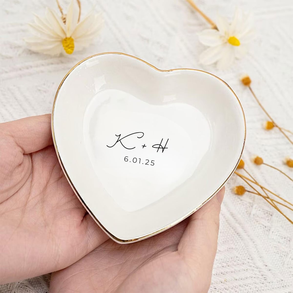 Wedding Initials Ring Holder, Bride Gift for Wedding Shower, Personalized Name Jewelry Dish Trinket Tray Custom Bridal Gift Wedding Day Gift