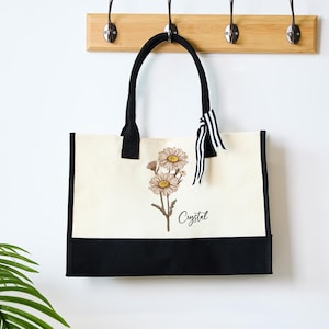 Brautjungfern Geschenk Kundenspezifische Geburtsblume personifizierte Segeltuch-Einkaufstasche, Geburtstagsgeschenk für sie, Geschenk für Mutter, Hochzeitsgeschenk, Blumenmonogramm-Tasche