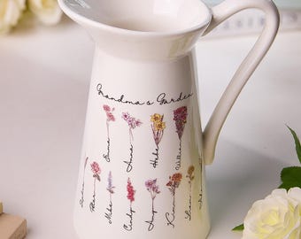 Mother's Day Grandma Gift, Personalized Birth Month Flower Ceramic Vase, Grandma's Garden Gift for her, Flower Pot, Grandkids Name Mimi Nana