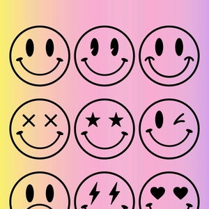 Smiley Faces - Digital Download- SVG/PNG/AI/sublimation/cricut Vector Assets Sheet/Bundle