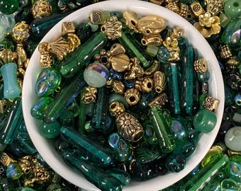 Mixed Green Glass Bead Soup: DIY Jewelry Making Supplies