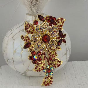 Elegant Floral Pin, Gold Plated | Ruby Flower Brooch | Delicate Gemstone Accent