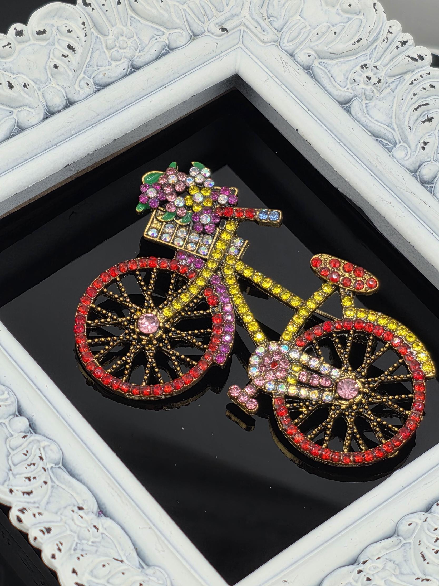 Vintage Style Bicycle Brooch, Gold Plated with Enamel (Lightweight