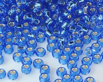 Rocaille azul zafiro transparente con forro plateado / 8/0 / Miyuki - Paquete de 15 g