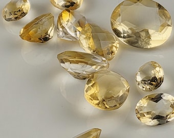 Lemon Citrine Quartz Lot 21 Carats, Loose Faceted Yellow Parcel Mixed Shapes, Natural Gemstone Destash Jewelry Supply
