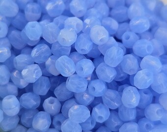 Milky Sapphire Blue Czech Fire Polished Beads, 3mm. (100 pcs)