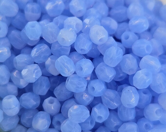 Milky Sapphire Blue Czech Fire Polished Beads, 3mm. (100 pcs)