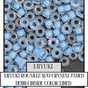 11-0221 Miyuki Rocailles 11/0 | Crystal/Faded Denim Inside Color Lined 20g
