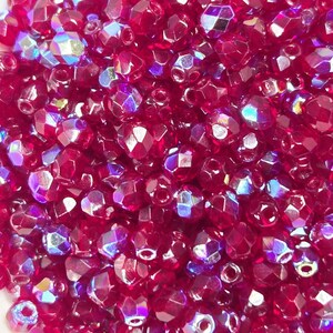 Dark Red Fire Polish AB 4mm Faced Round Crystal Beads Dark Red (100 pcs)