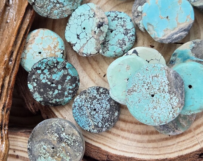 Handcrafted Antique Turquoise Wheel Beads - Various Sizes (6 Beads)