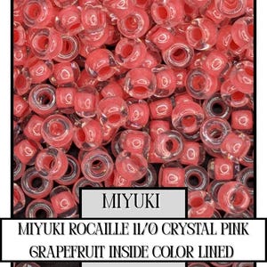 11-0204 Miyuki Rocailles 11/0 | Crystal/Pink Grapefruit Inside Color Lined 20g