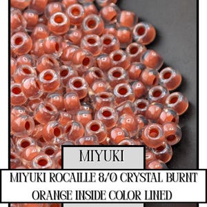 8-0214 Miyuki Rocaille 8/0 | Crystal/Burnt Orange Inside Color Lined 20g