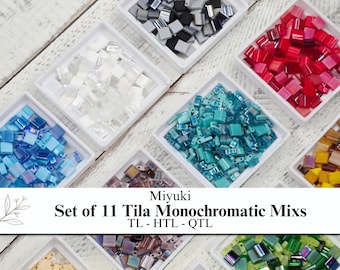 Paquete de cuentas Tila monocromáticas / 11 mezclas de cuentas Miyuki Tila, Half-Tila y Quarter-Tila / Colección arcoíris tonal para tejido y bordado con cuentas