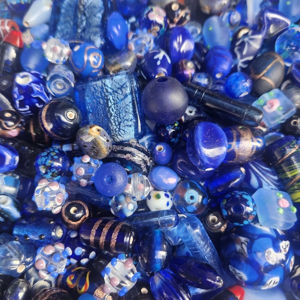 Bulk Handcrafted Lampwork Glass Beads for Jewelry Making: Vibrant Blue Artisan Creations in Bulk