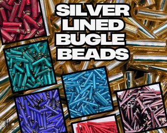 Silver Lined Glass Bugle Beads for Jewelry Making, Embroidery & Crafts – Seed Beads in Assorted Sizes,