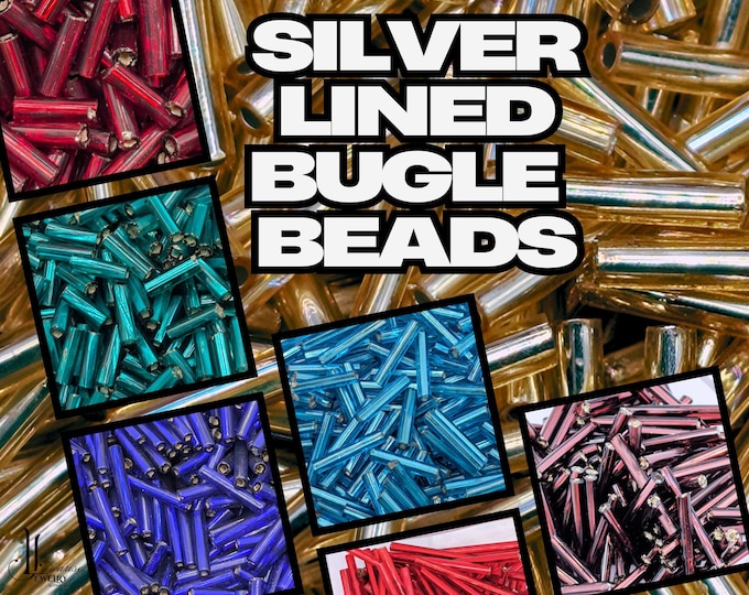 Silver Lined Glass Bugle Beads for Jewelry Making, Embroidery & Crafts – Seed Beads in Assorted Sizes,