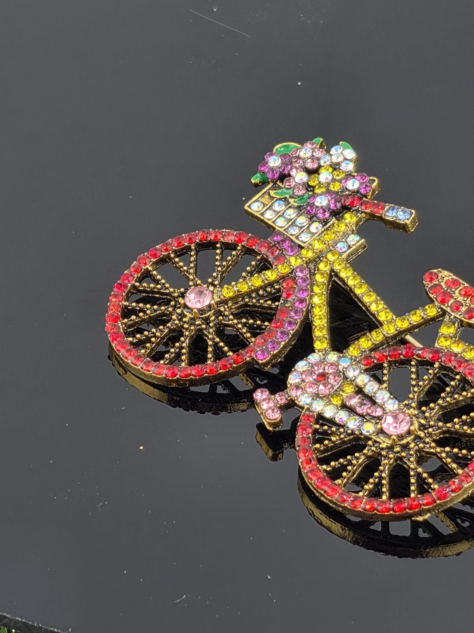 Vintage Style Bicycle Brooch, Gold Plated with Enamel (Lightweight