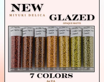 Miyuki Delica Seed Bead Set - 7 New Matte Glazed Delica Colors for Jewelry Making, Beadwork, Craft Projects (6 Grams Each)
