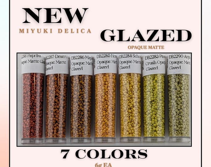 Miyuki Delica Seed Bead Set - 7 New Matte Glazed Delica Colors for Jewelry Making, Beadwork, Craft Projects (6 Grams Each)