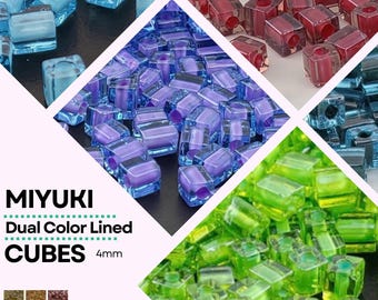 Miyuki Cube 4mm, Two Tone Lined Square Seed Bead | DIY Jewelry Supply | 15g